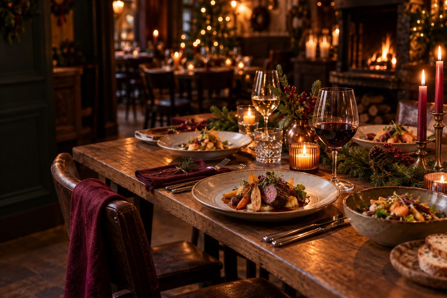 Feestelijk gedekte kersttafel in de warme sfeer van De Nar